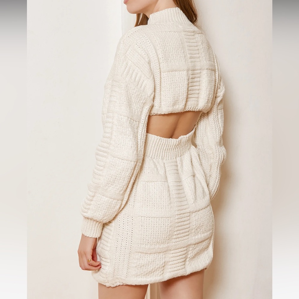 Euc Lulus Patchwork It Cream Cable Knit Cutout Sw… - image 5